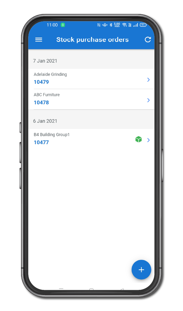 View of stock purchase order in Simpro mobile