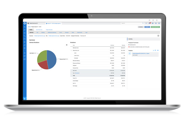 A screenshot of costing features in Simpro on a laptop.