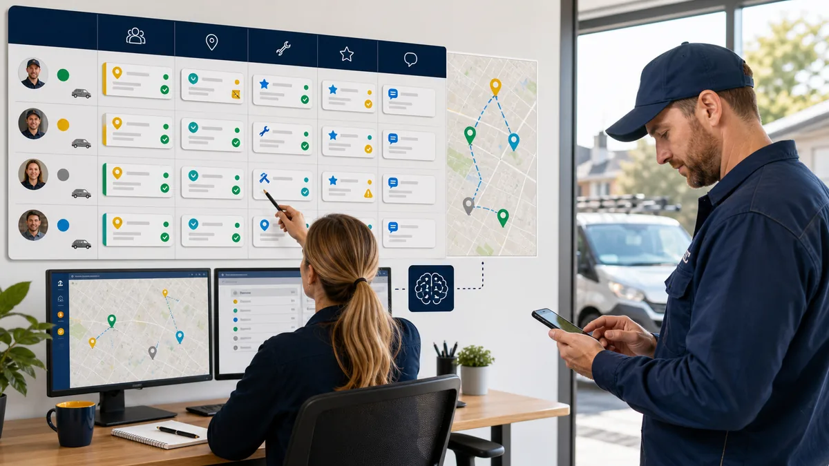 Field service scheduling software AI dispatch workflow for trade contractors