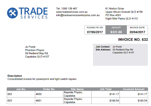 Example of an invoice template document