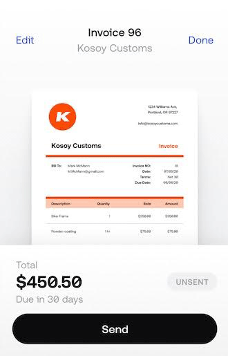 Screenshot of Invoice2Go