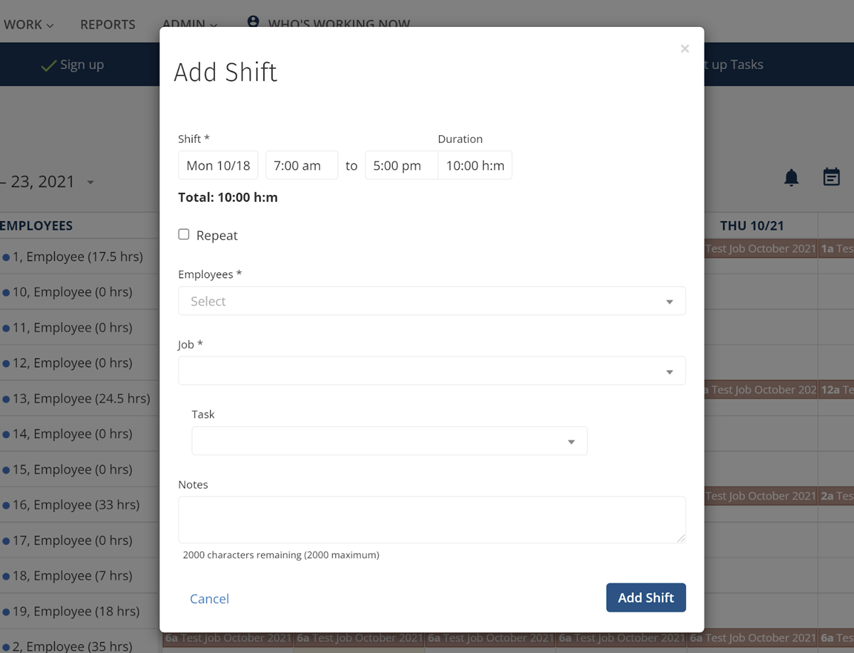 Screen shot of ClockShark construction scheduling software