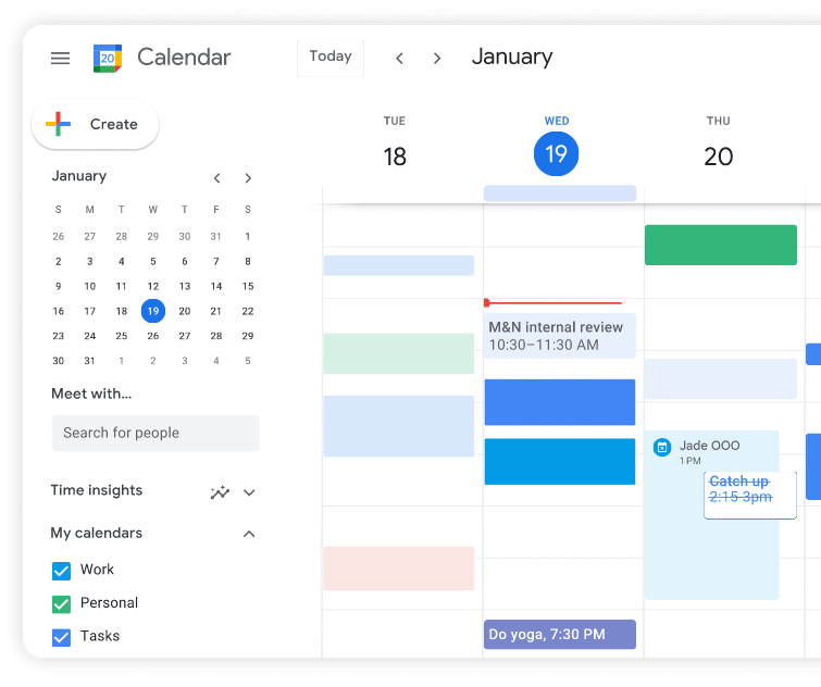 Screen shot of google calendar