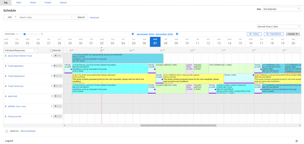 Screen shot of Simpro full scheduling software