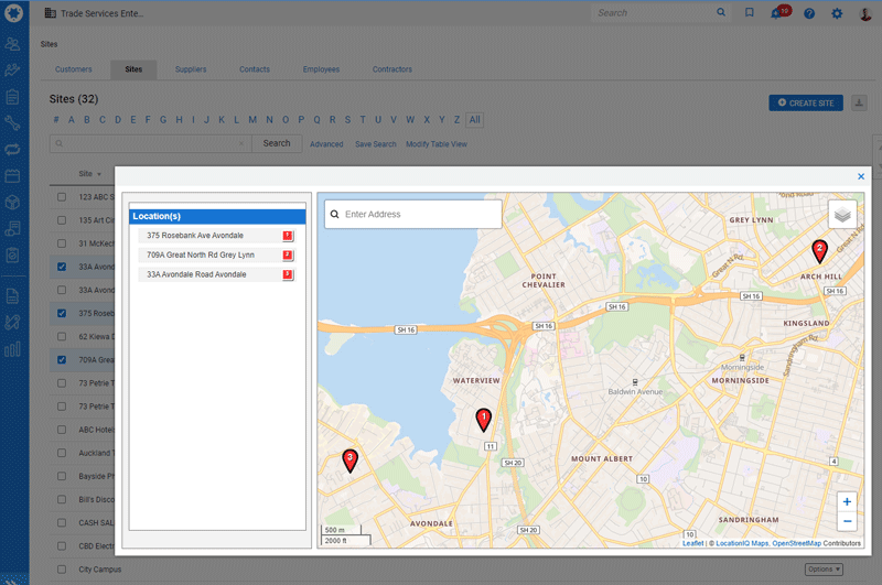 Simpro screenshot of location tracking