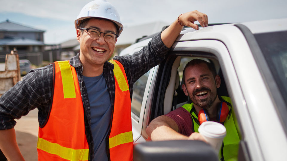 Worker smiling