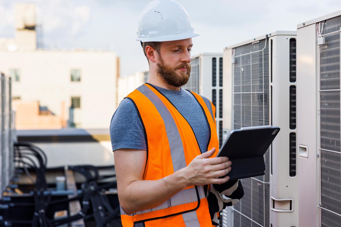 Worker using tablet