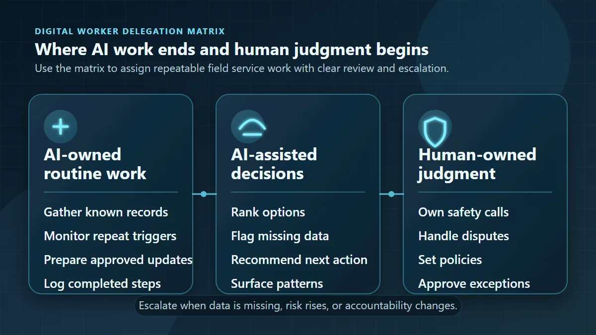 Digital worker and human judgment responsibilities in field service operations