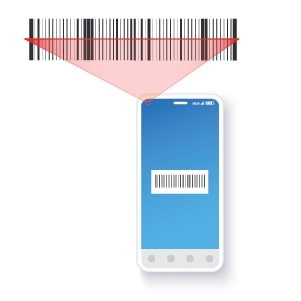 Asset barcode being scanned by a mobile phone
