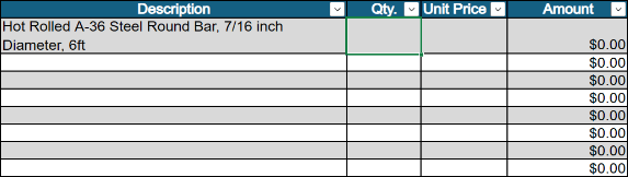 Estimate Template - item/service description