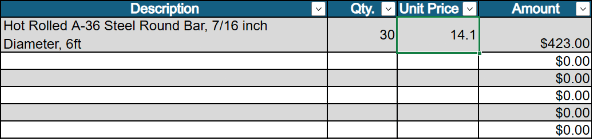 Estimate Template - unit price
