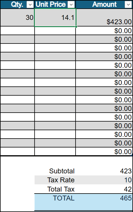 Estimate Template - amount