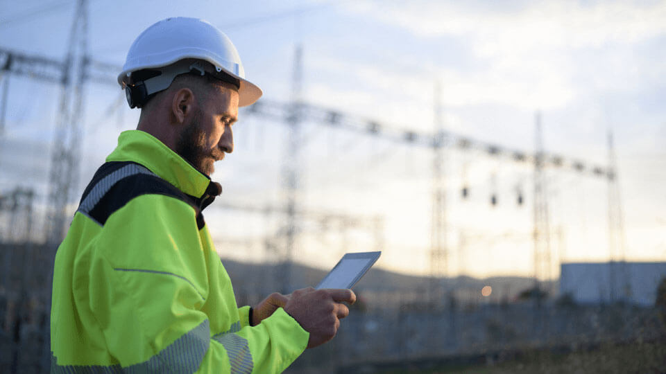 Electrician using tablet