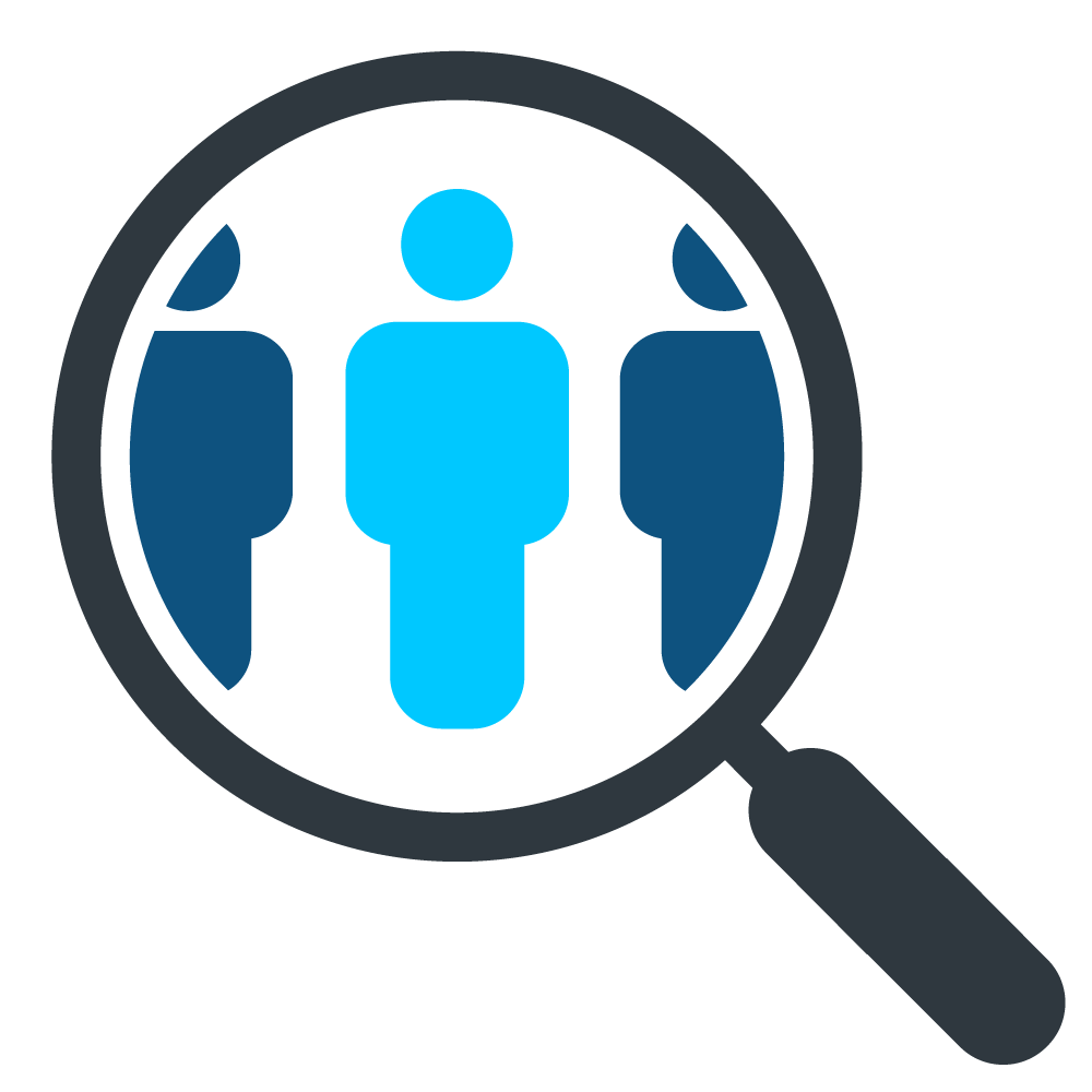 Graphic showing outlined human figures with one standing out in magnifying glass