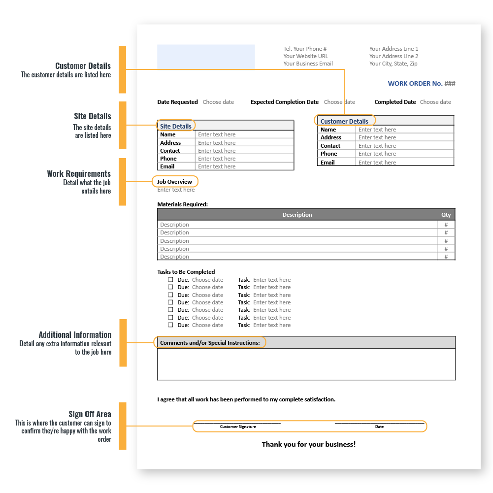 An example of a generic work order template