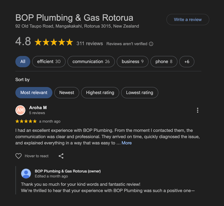 BOP Google reviews