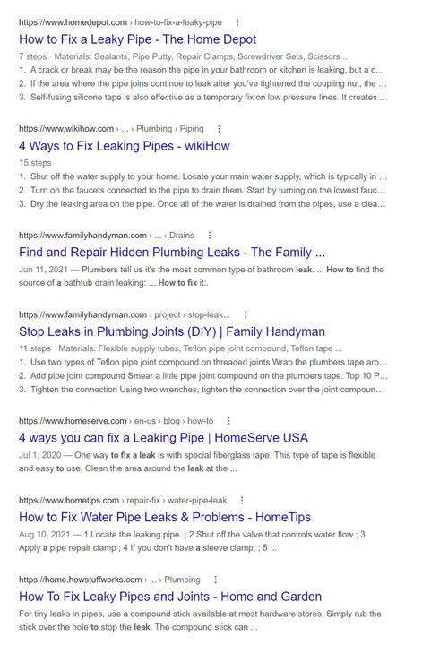 A Google search for how to fix a plumbing leak