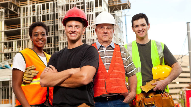 Workers smiling
