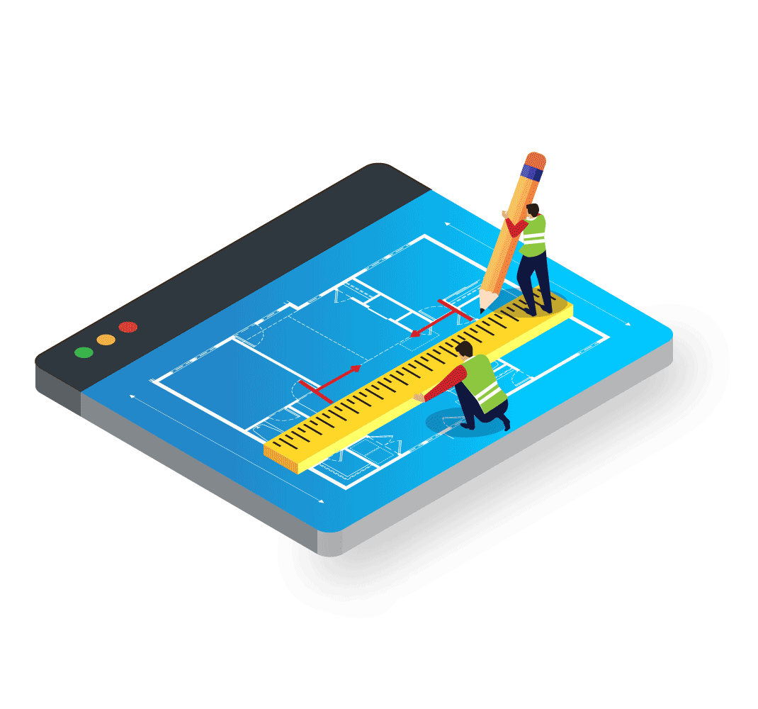 Illustration of a floor plan being measured