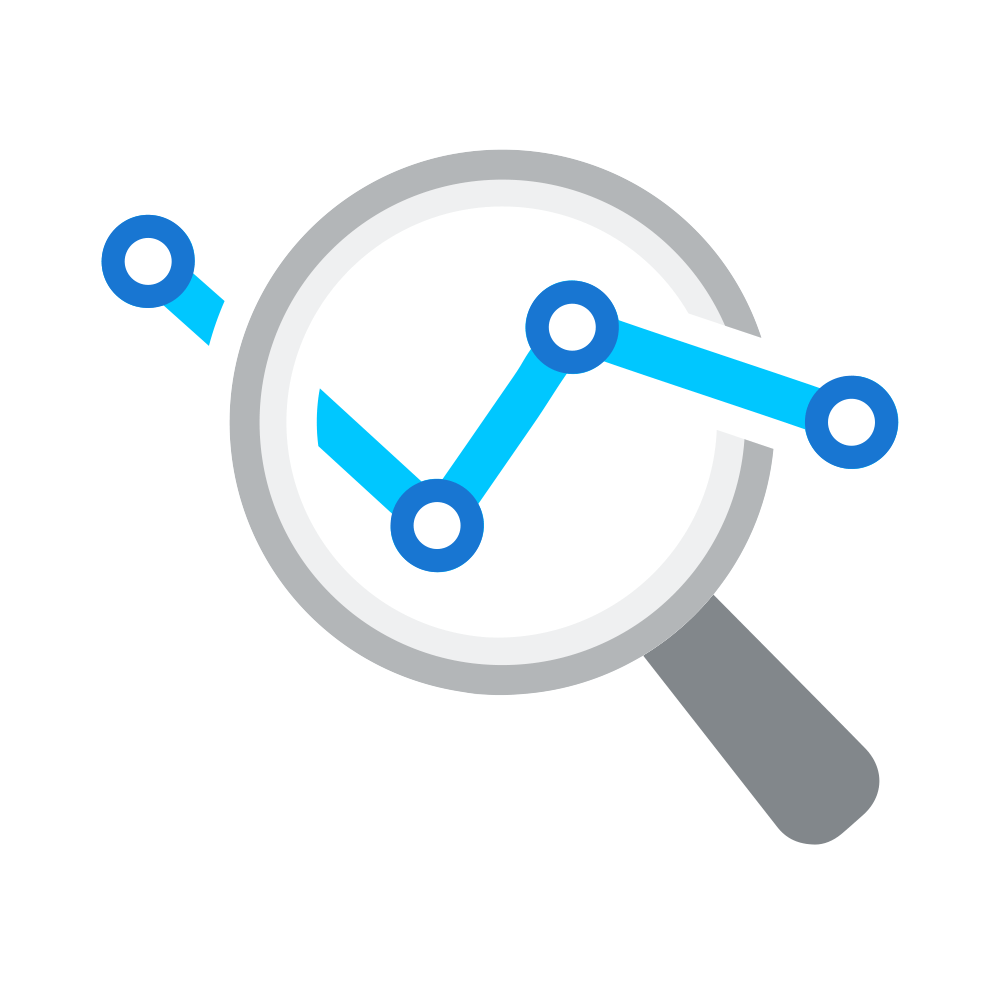 Magnifying glass looking at data