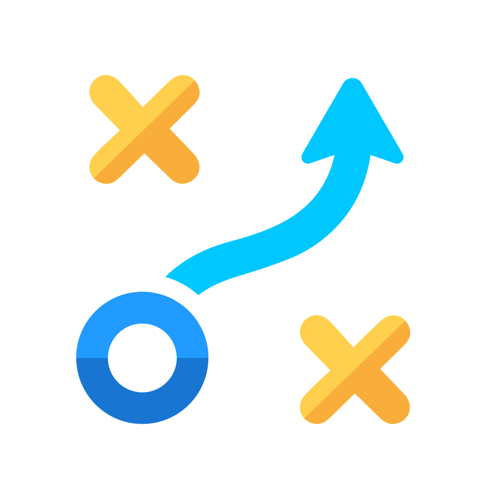 Arrow with two crosses either side representing process