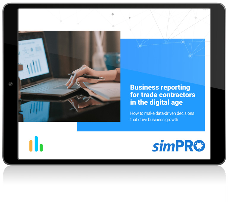 Simpro Business Reporting eBook on tablet device