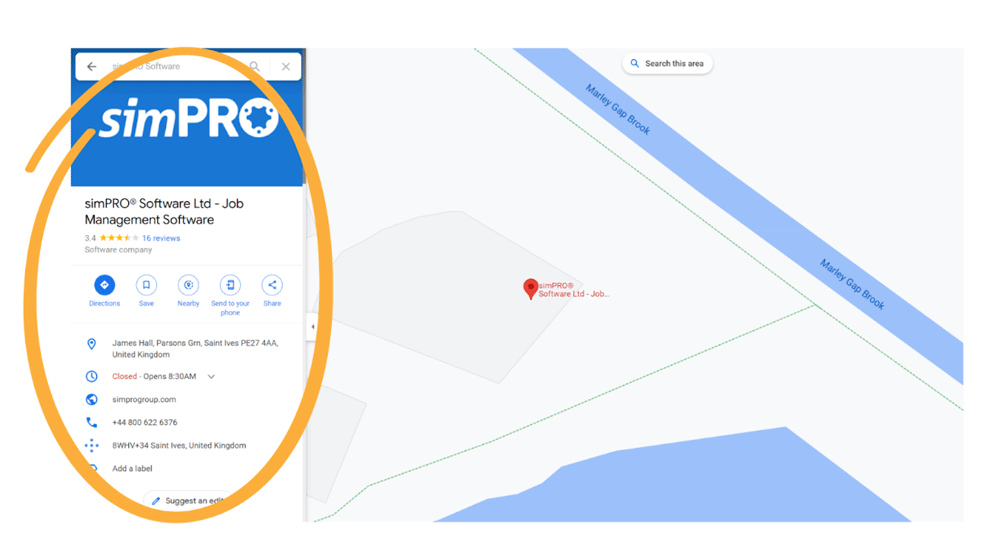 Google maps simPRO Screenshot