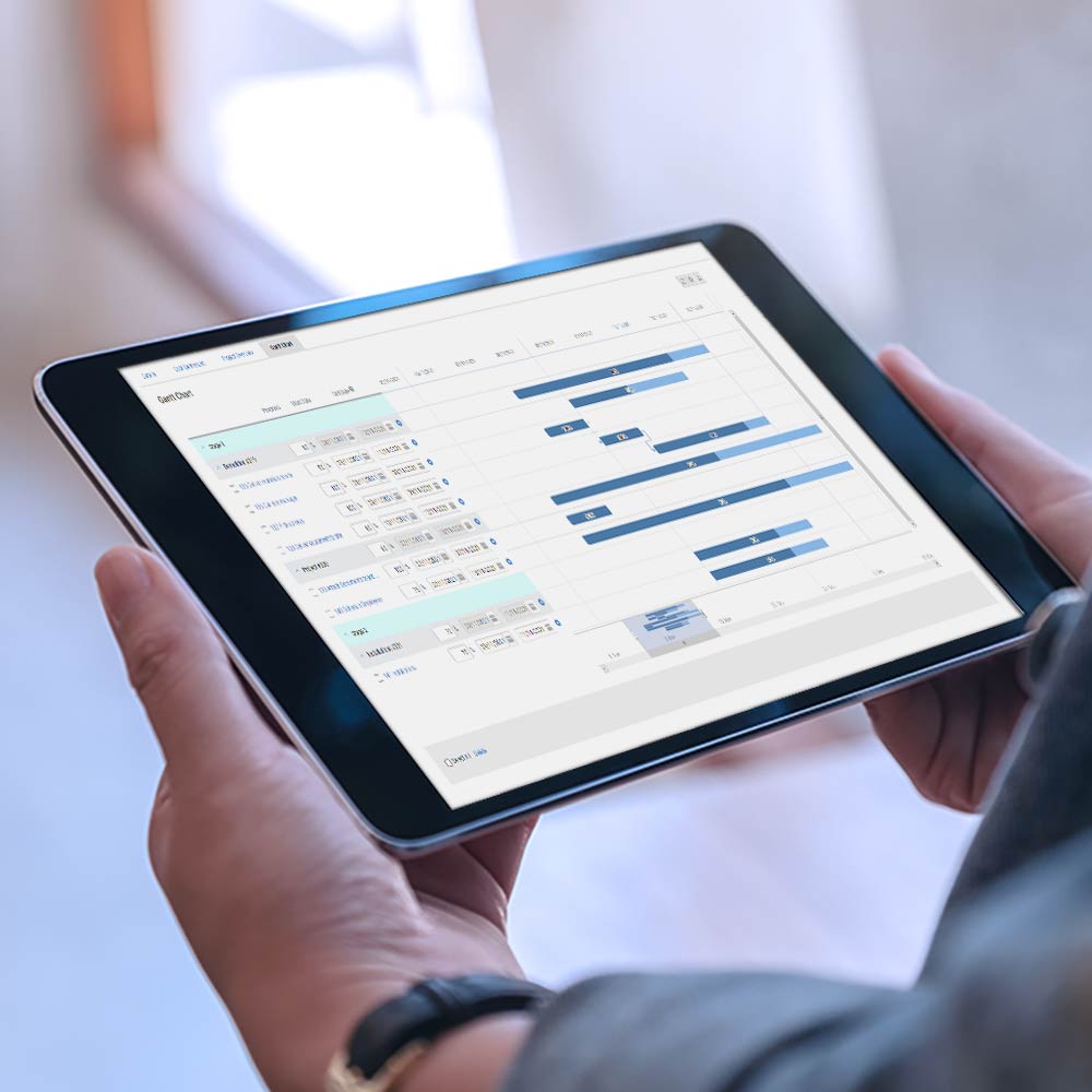 Tablet device showing a gantt chart