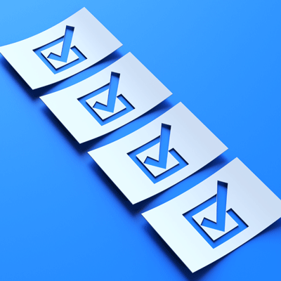 Illustrations showing a checklist with blue ticks