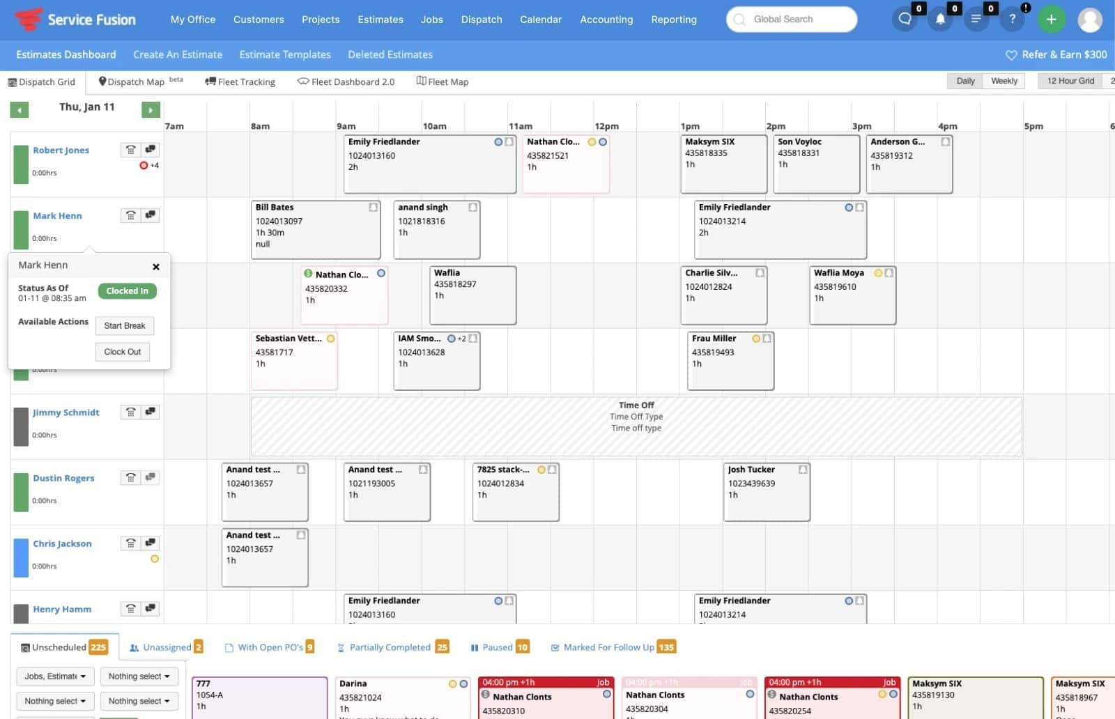 Service Fusion schedule board