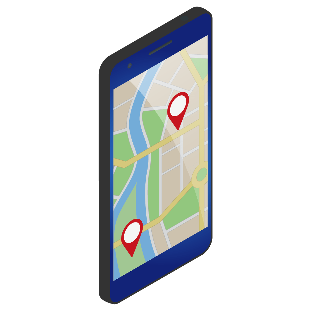 An illustration showing a smartphone screen with maps showing