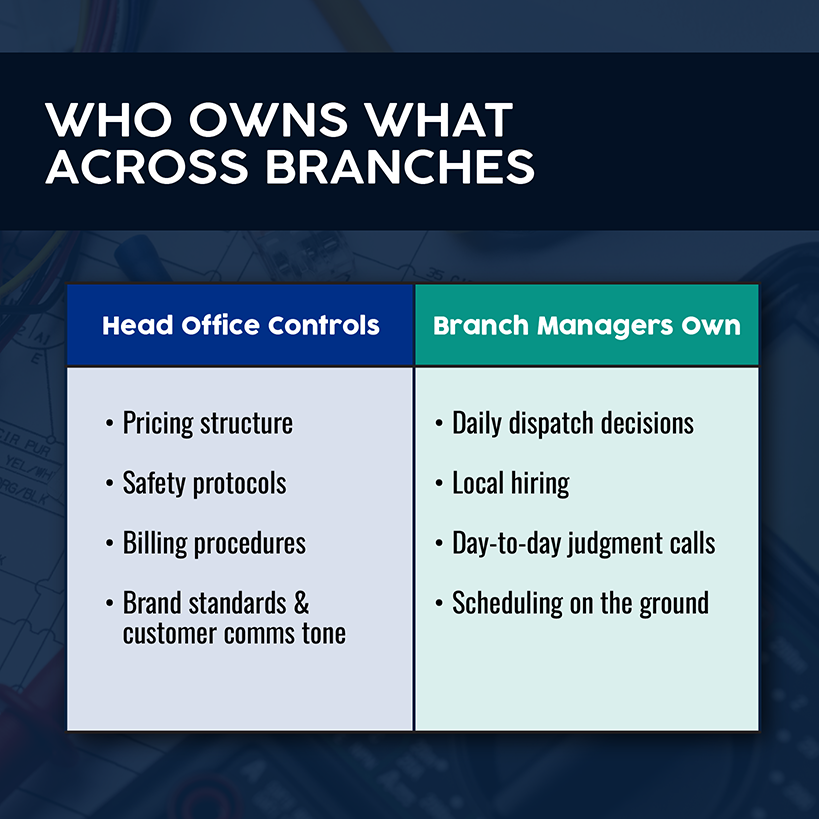 Ownership breakdown across electrical business branches and head office