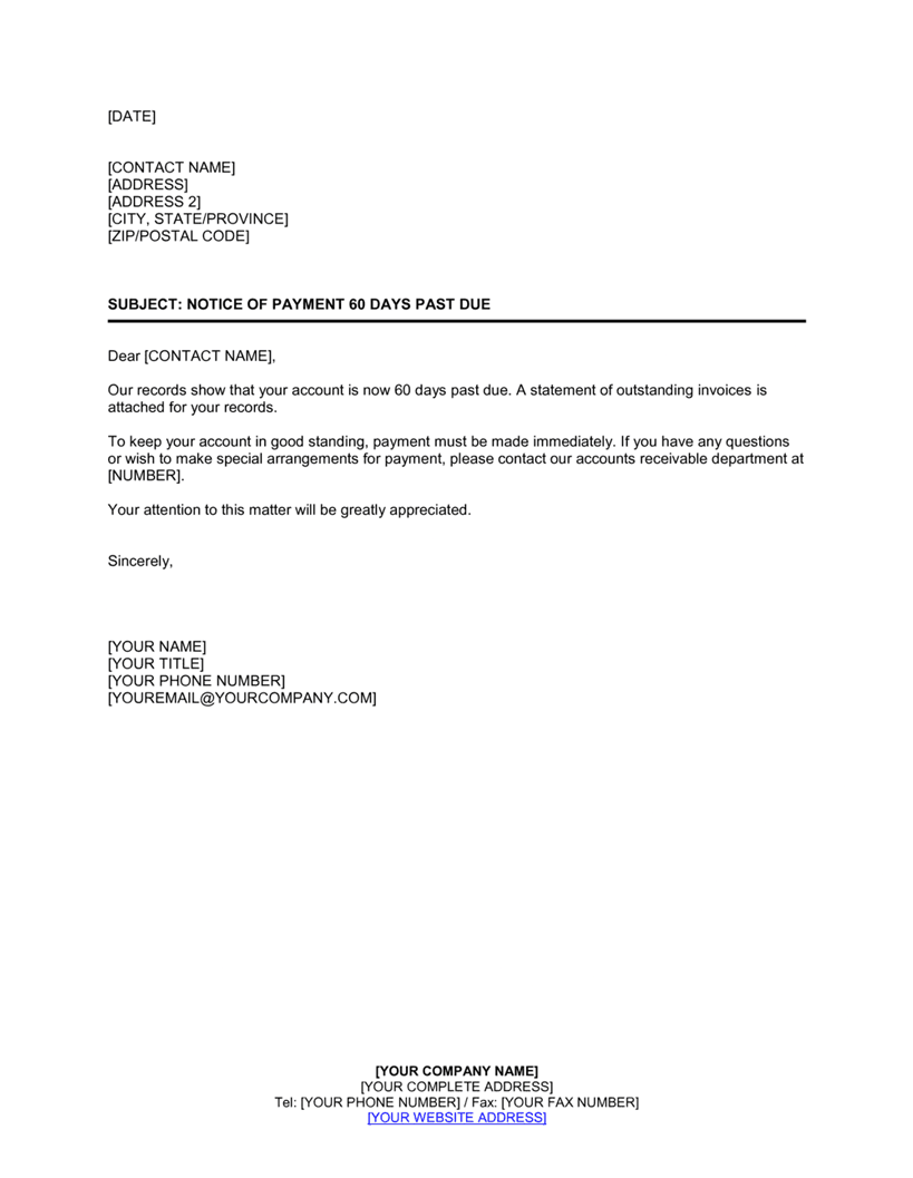 example past due invoice letter - 60+ days overdue