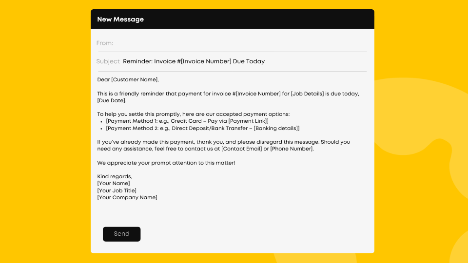Example email template to remind invoice due today
