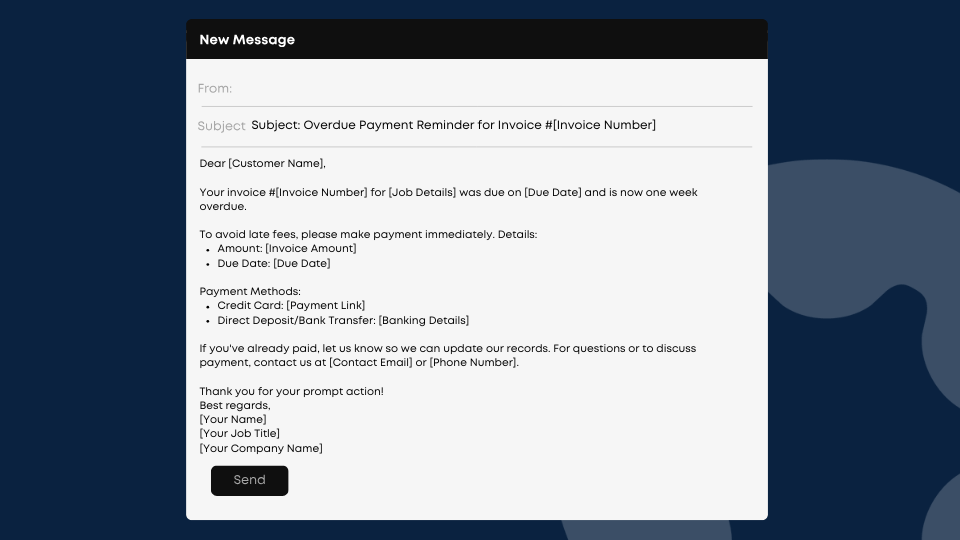 Example email template to remind invoice is one week overdue