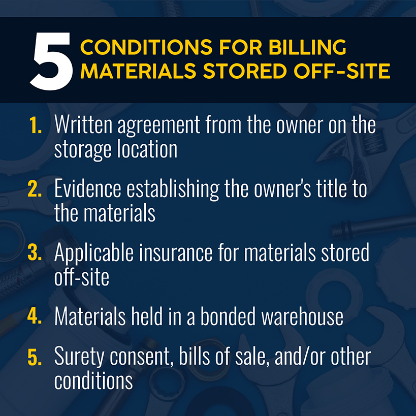 5 Conditions for billing plumbing materials stored off-site