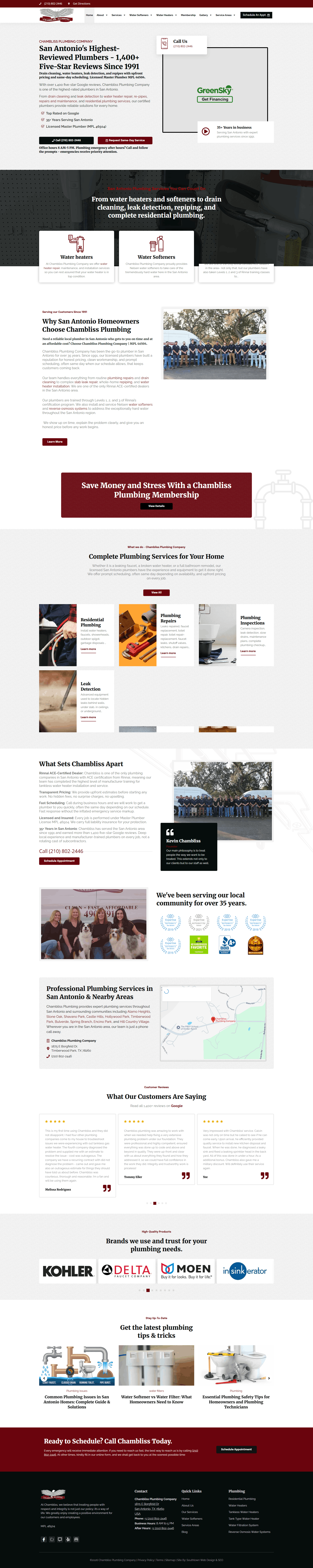 Chambliss Plumbing homepage screenshot - local services and licensing details