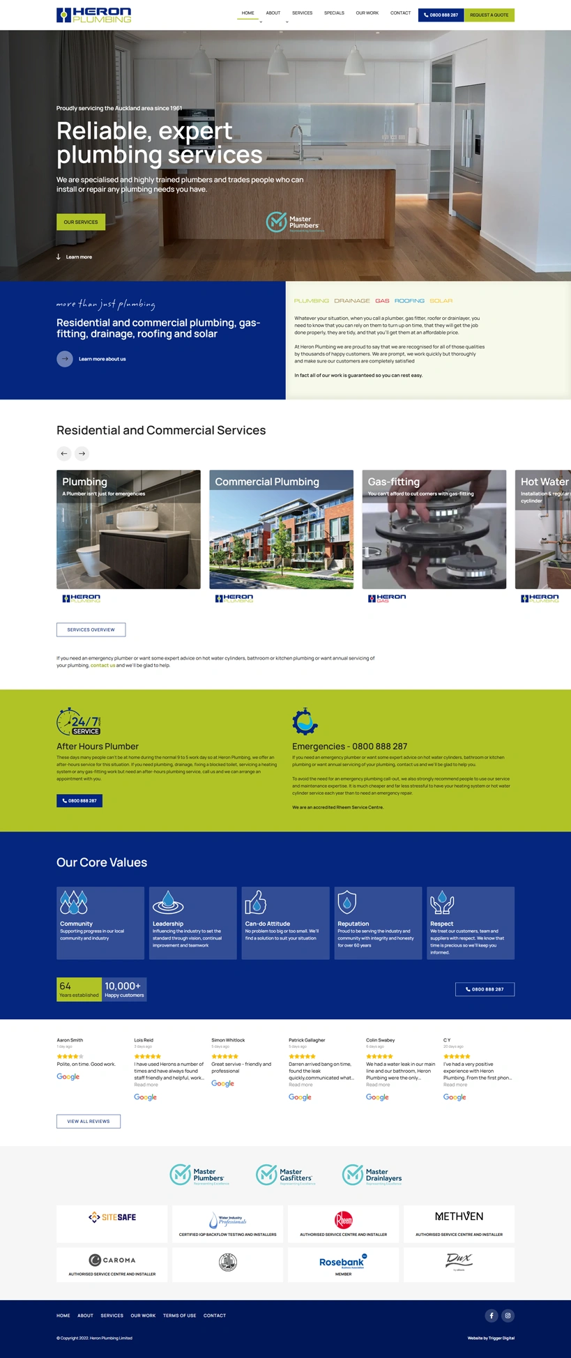 Heron Plumbing website homepage