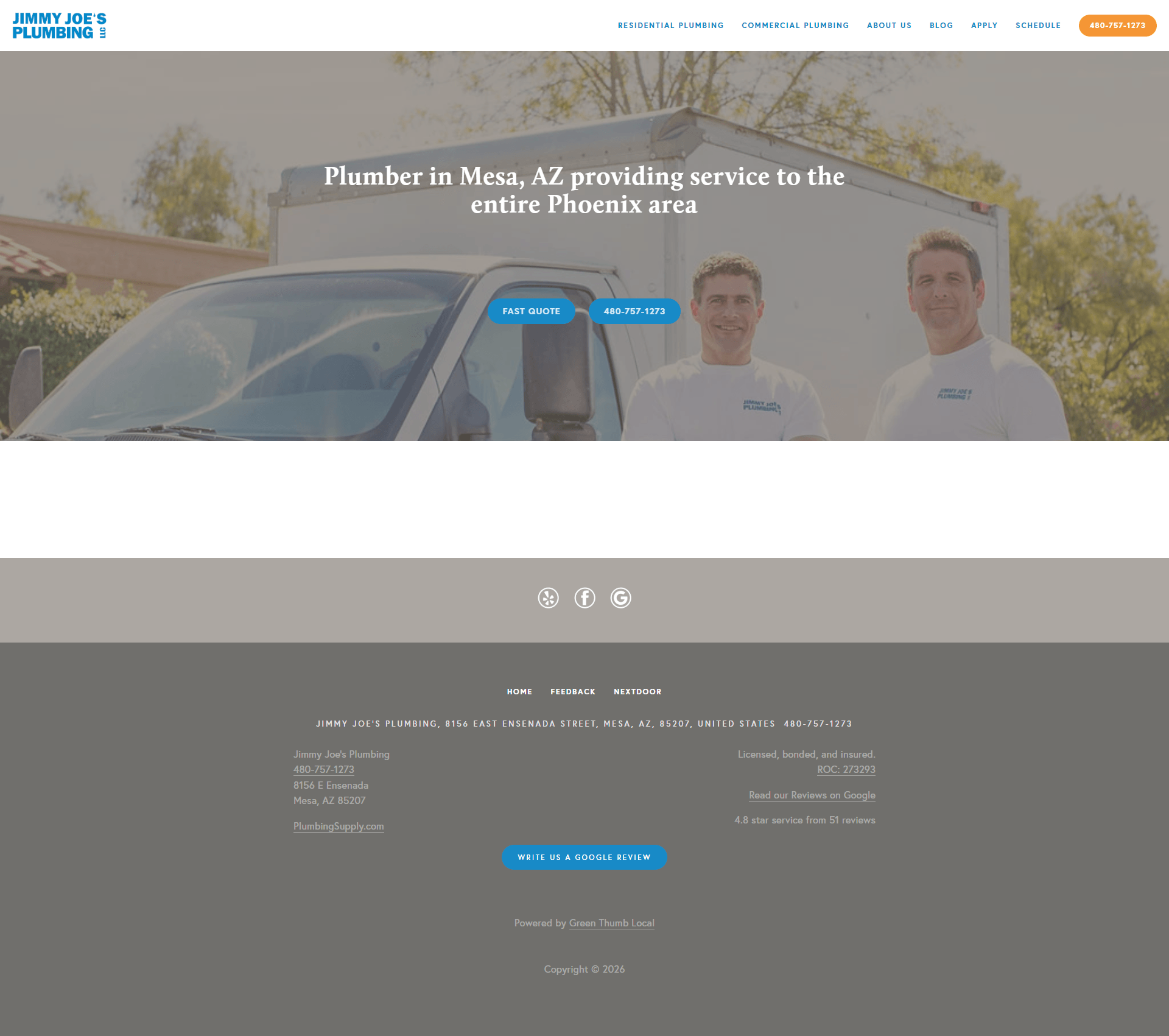 Jimmy Joe's Plumbing homepage screenshot - approachable residential service navigation