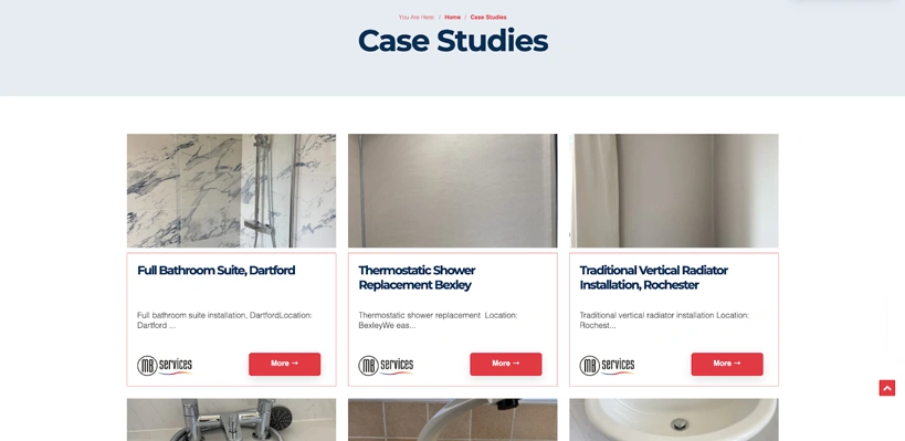 MB Plumbing website - case studies section
