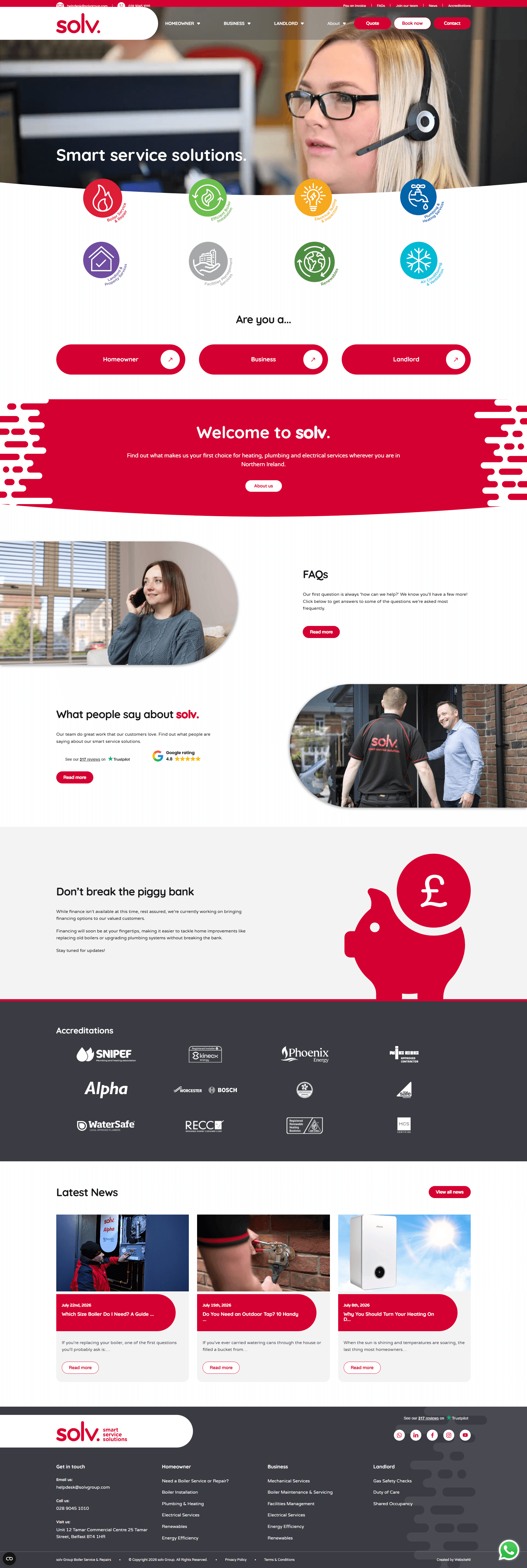 Solv homepage screenshot - homeowner, business, and landlord routes
