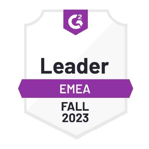 A badge depicting an award for being a leader within the EMEA region for Fall 2023