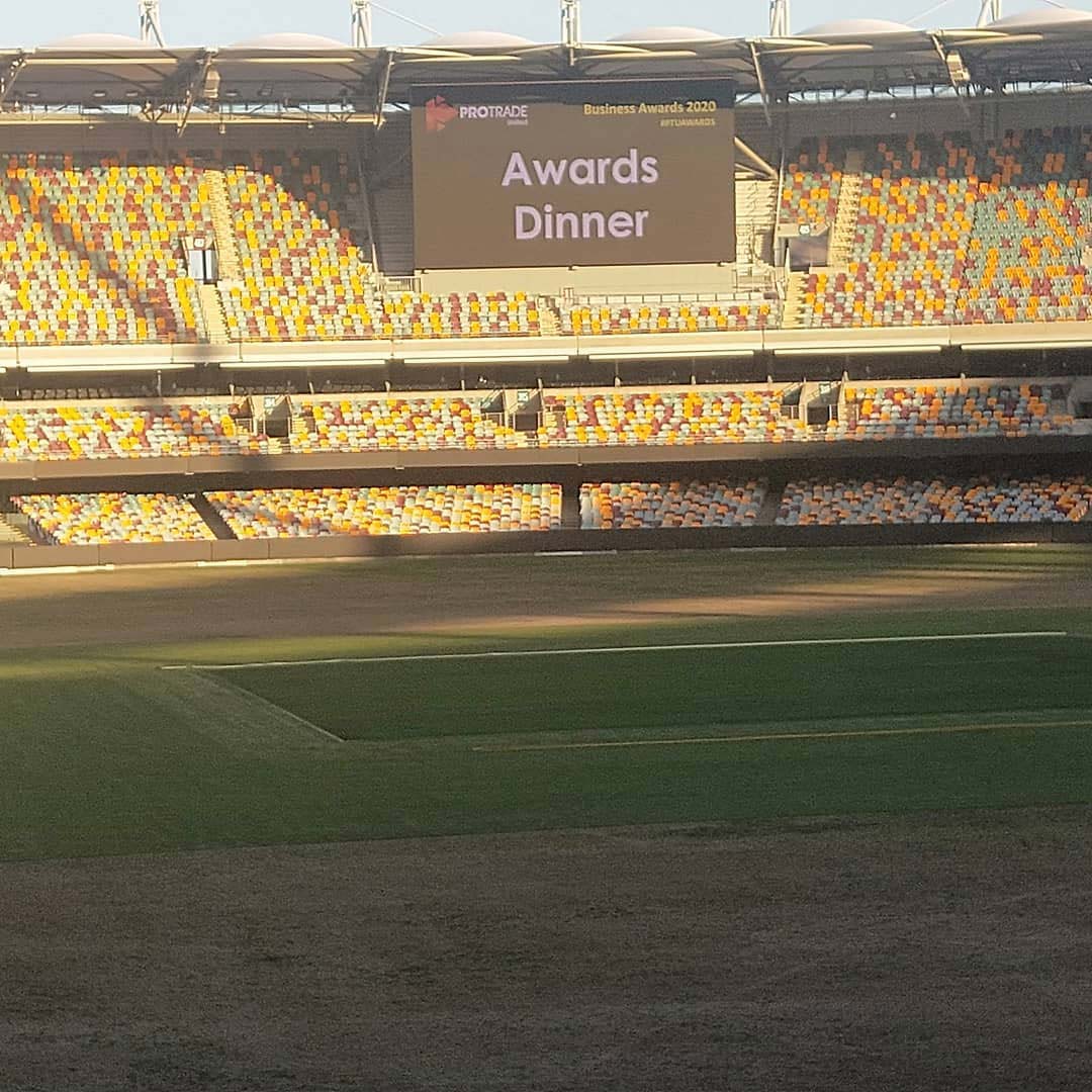 Protrade Business Awards Gala Dinner displayed on the big screen at the 'Gabba