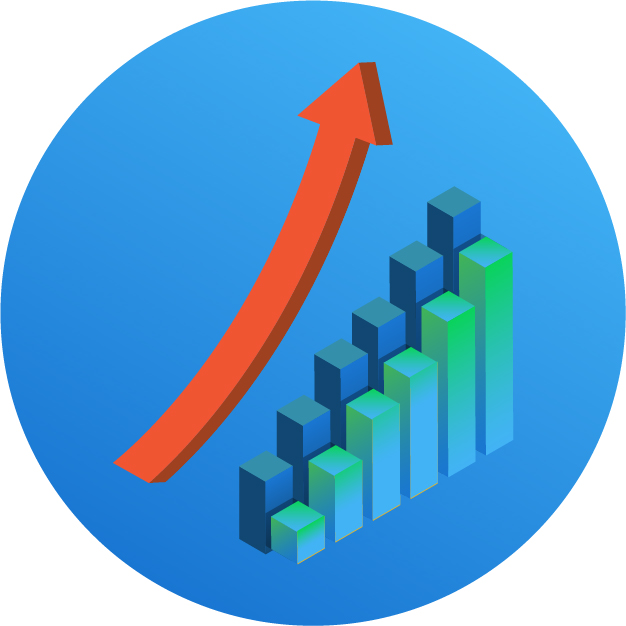 Profitability with bar graph and upward arrow representing profitability