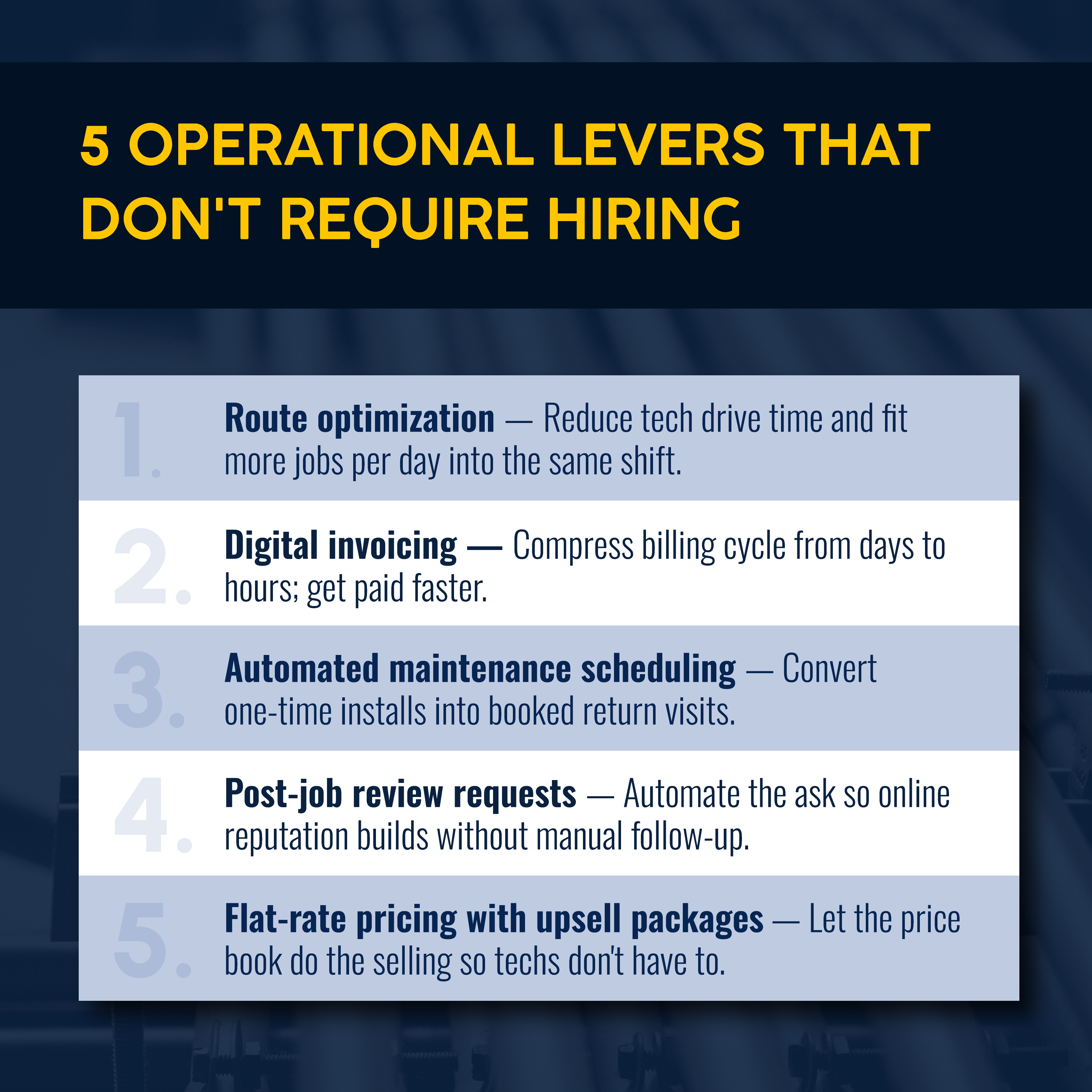 5 Operational Levers for plumbing that don't require hiring