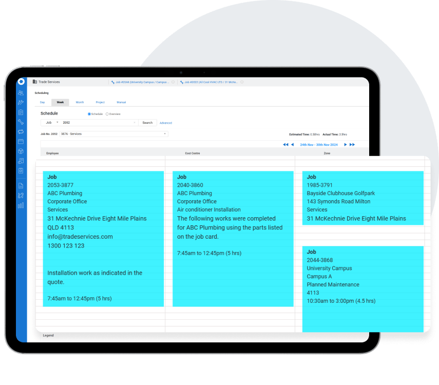 Simpro screenshot - Optimize Scheduling Across Technicians and Locations
