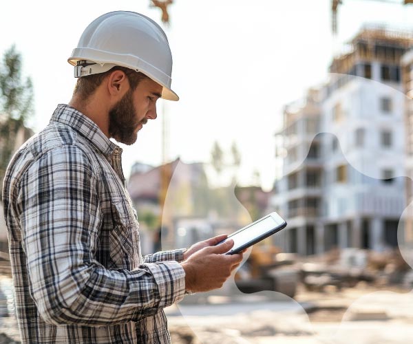 worker at job site using smart device