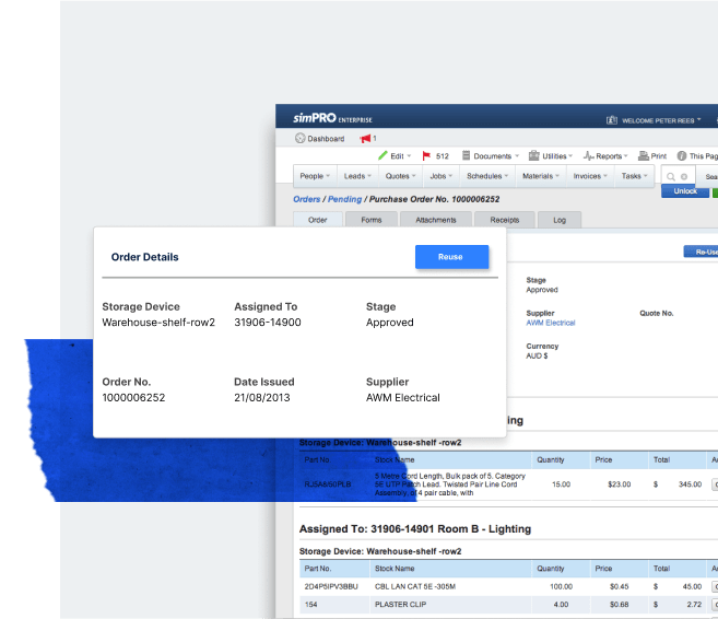 Simpro purchase orders composition