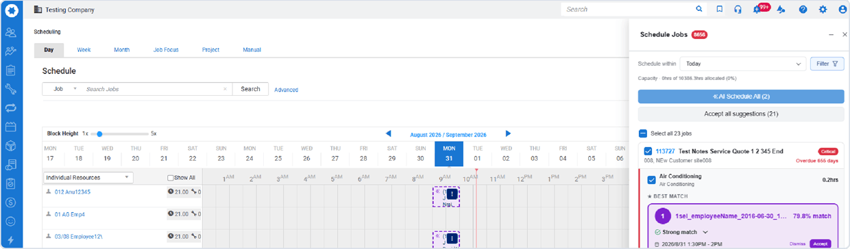 Scheduling in Simpro with AI Scheduler