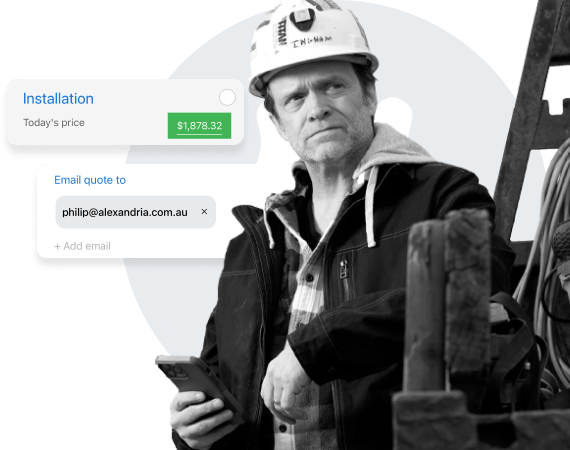 Tradesperson holding mobile device